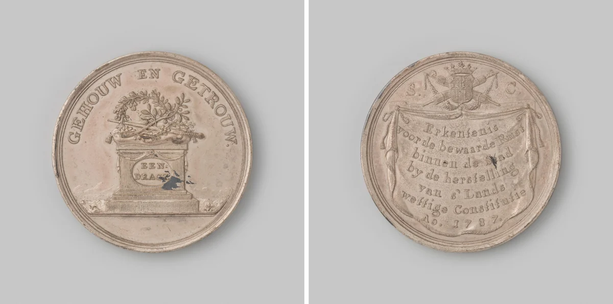 Erkentenispenning voor de rustbewaarders te Rotterdam by anonymous, metalwork, 1787