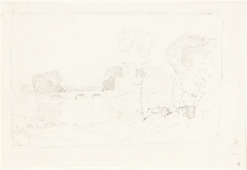 Landscape Sketch with Bridge and Castle by John Sell Cotman, drawing, 1782-1842