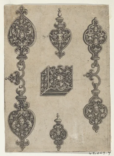 Blackwork Design for Broochs, Bracelets and Pendants by Theodor de Bry, print, 1580-1600