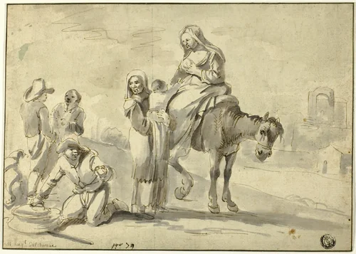Travelers Resting for Nourishment by Michelangelo Cerquozzi, drawing, 1622-1660