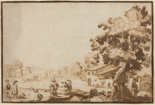 Men Playing Boccie in a Village by Ercole Bazicaluva, drawing, 1610-1661