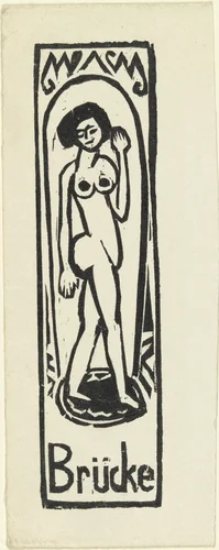 Standing Nude, Signet of the Brücke Artists' Group (Stehender Akt, Signet der Künstlergruppe Brücke) by Ernst Ludwig Kirchner, print, 1911