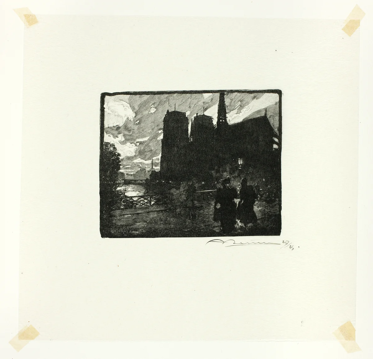 Notre-Dame, Evening, plate eight from Le Long de la Seine et des Boulevards by Louis Auguste Lepère, print, 1890