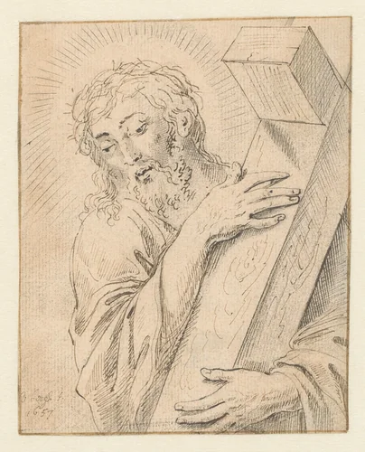 Christus met de doornenkroon en het kruis by Matthys van den Bergh, drawing, 1657