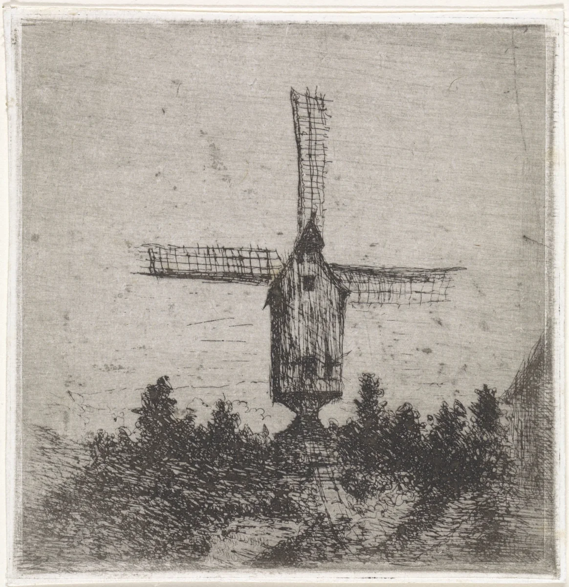 Windmolen met drie zichtbare wieken by Arnoud Schaepkens, print, 1855-1904
