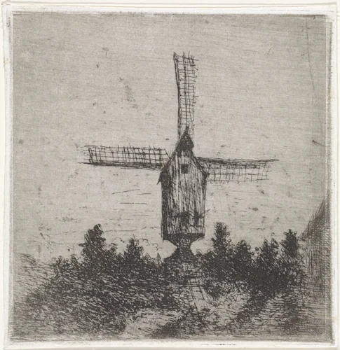 Windmolen met drie zichtbare wieken by Arnoud Schaepkens, print, 1855-1904