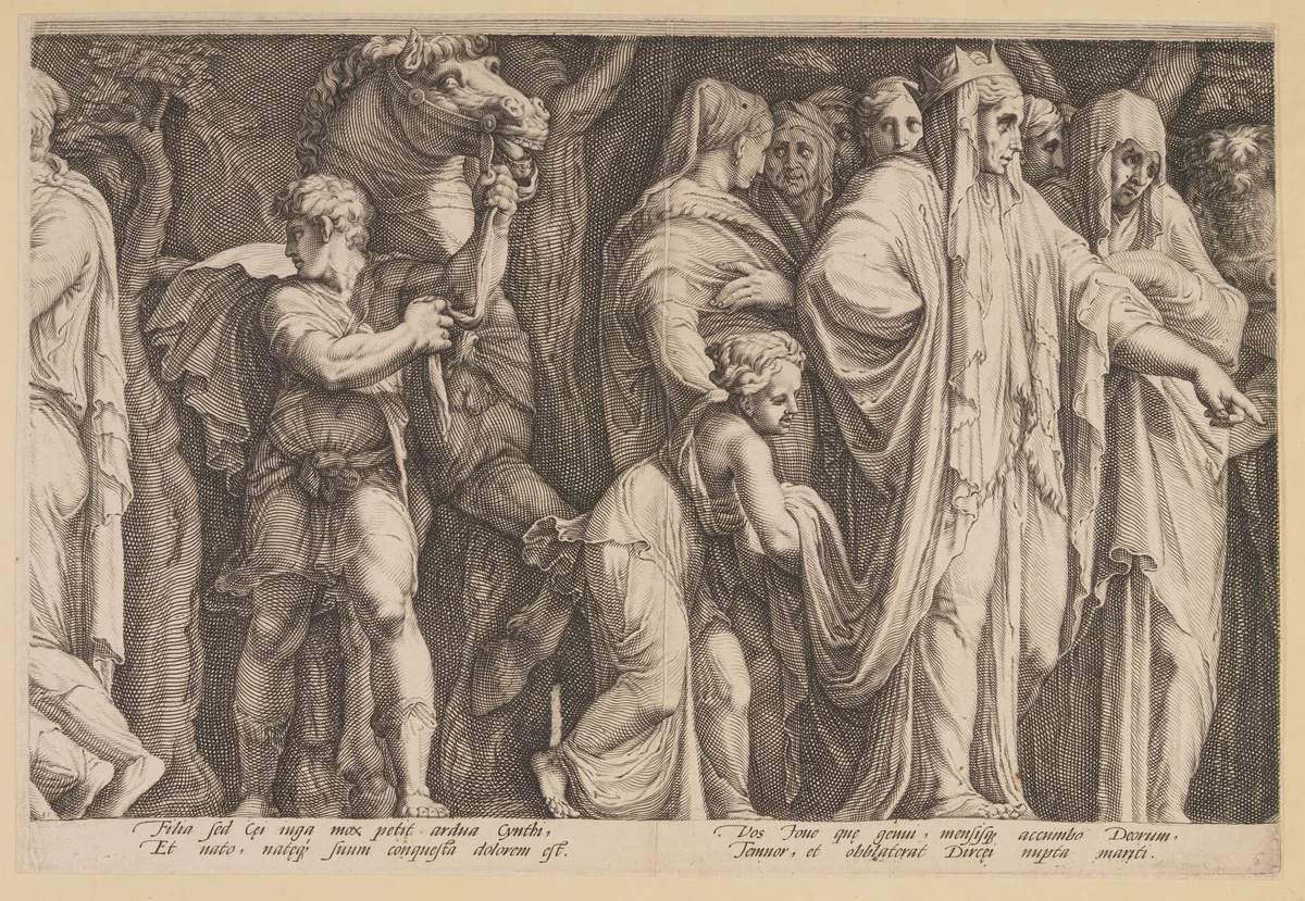 The Punishment of Niobe (Plate 6) by Jan Saenredam, print, 1594