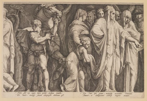 The Punishment of Niobe (Plate 6) by Jan Saenredam, print, 1594