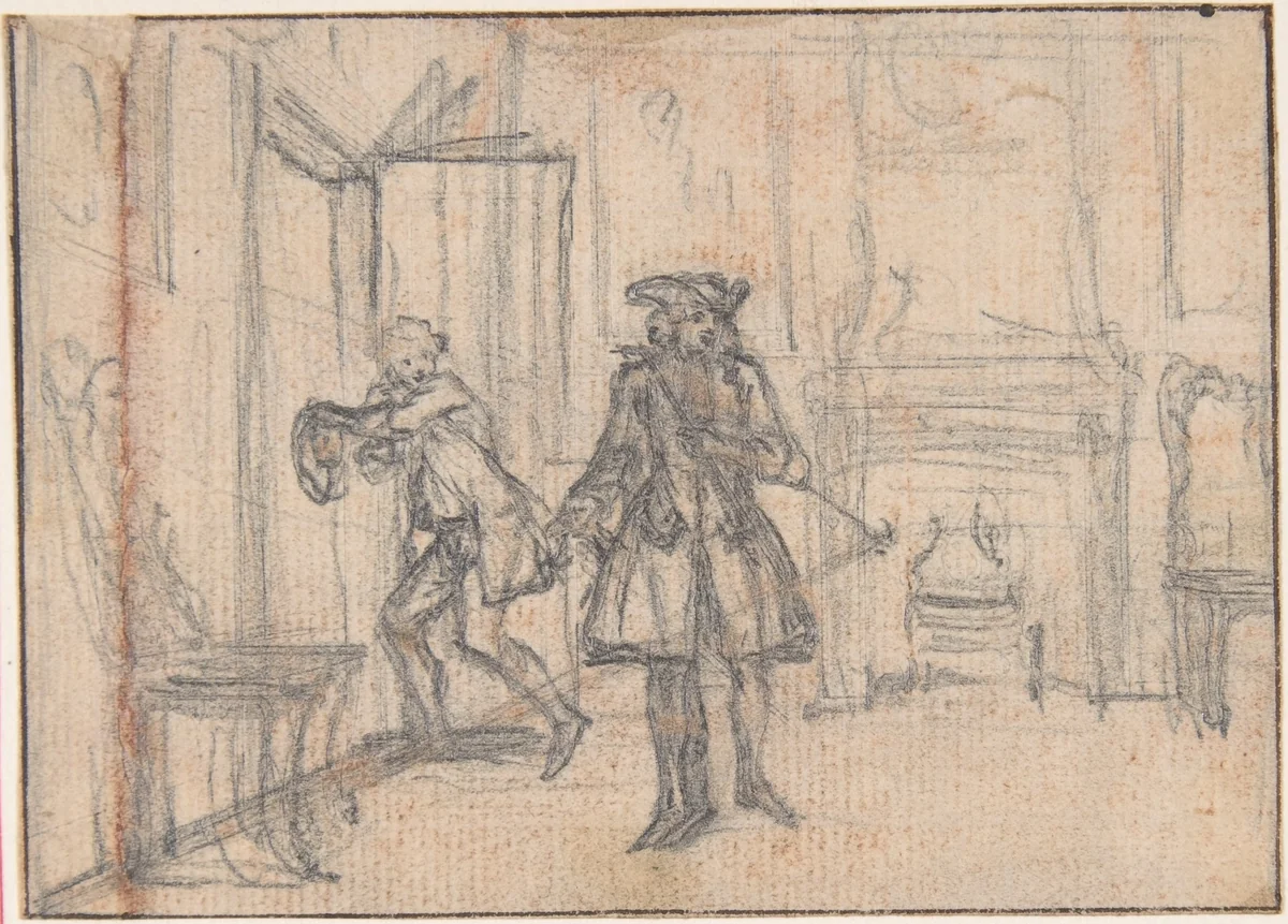 Study for "On Conscience," etched vignette in "Songs in the Opera of Flora" by Hubert François Gravelot, drawing, 1732-1742