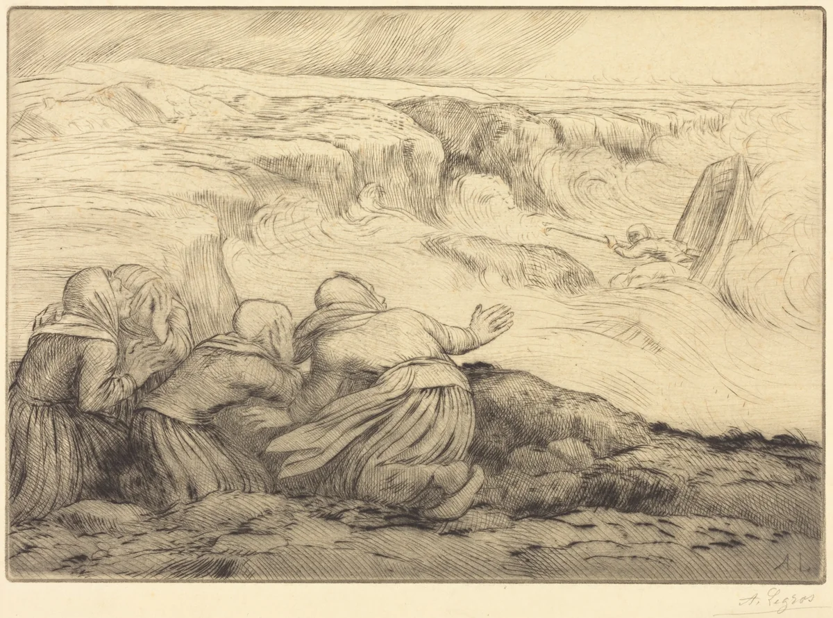 Small Boat in Peril (Barque en peril) by Alphonse Legros, print, 1837-1911