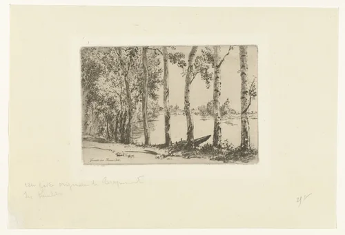 Berken op oever van de Seine by Félix Bracquemond, print, 1884