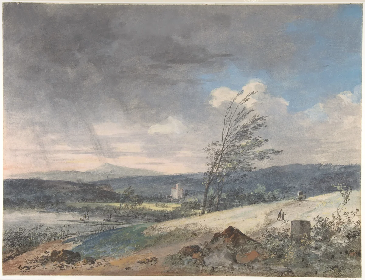 Windswept Landscape by Louis Gabriel Moreau, drawing, 1755-1806