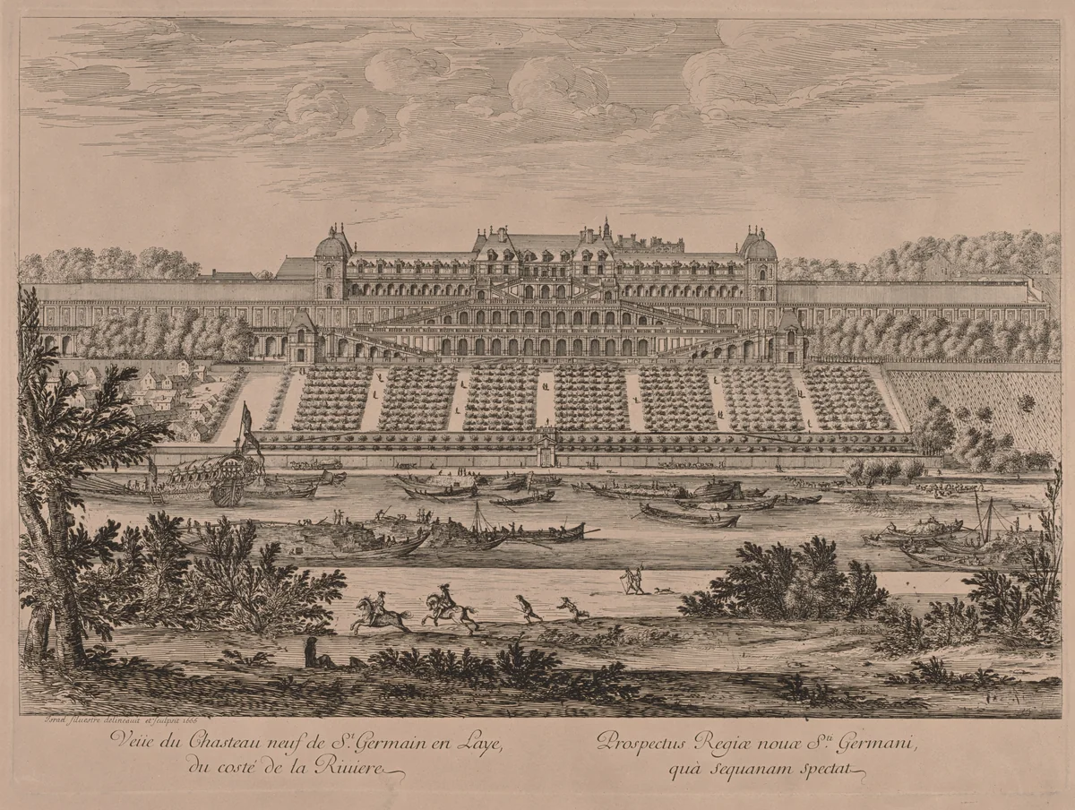 Chateau of St. Germain en Laye from the River by Jacques Rigaud, print, 1700-1754