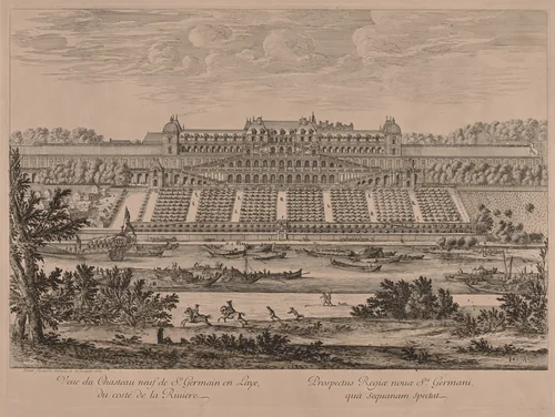 Chateau of St. Germain en Laye from the River by Jacques Rigaud, print, 1700-1754