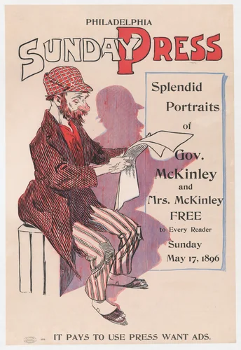 Advertisement for Philadelphia Sunday Press, May 17, 1896 by George Reiter Brill, print, 1891-1901