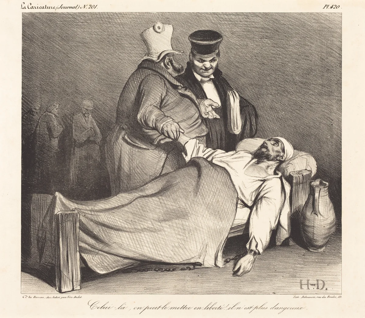 Celui-la, on peut le mettre en liberté! (This one we can set free! He is no longer dangerous!) by Honoré Daumier, print, 1834
