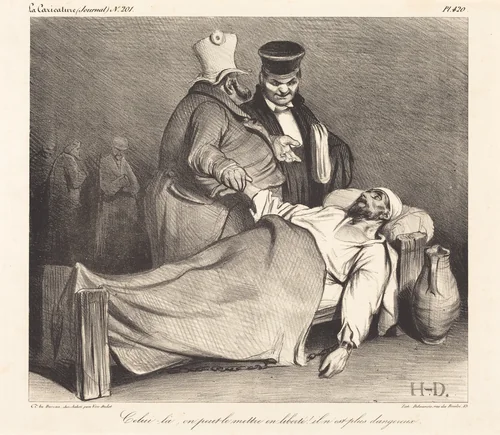 Celui-la, on peut le mettre en liberté! (This one we can set free! He is no longer dangerous!) by Honoré Daumier, print, 1834