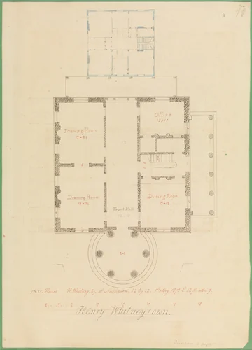 House for Henry Whitney, New Haven, Connecticut (client's plan) by Alexander Jackson Davis, drawing, 1835