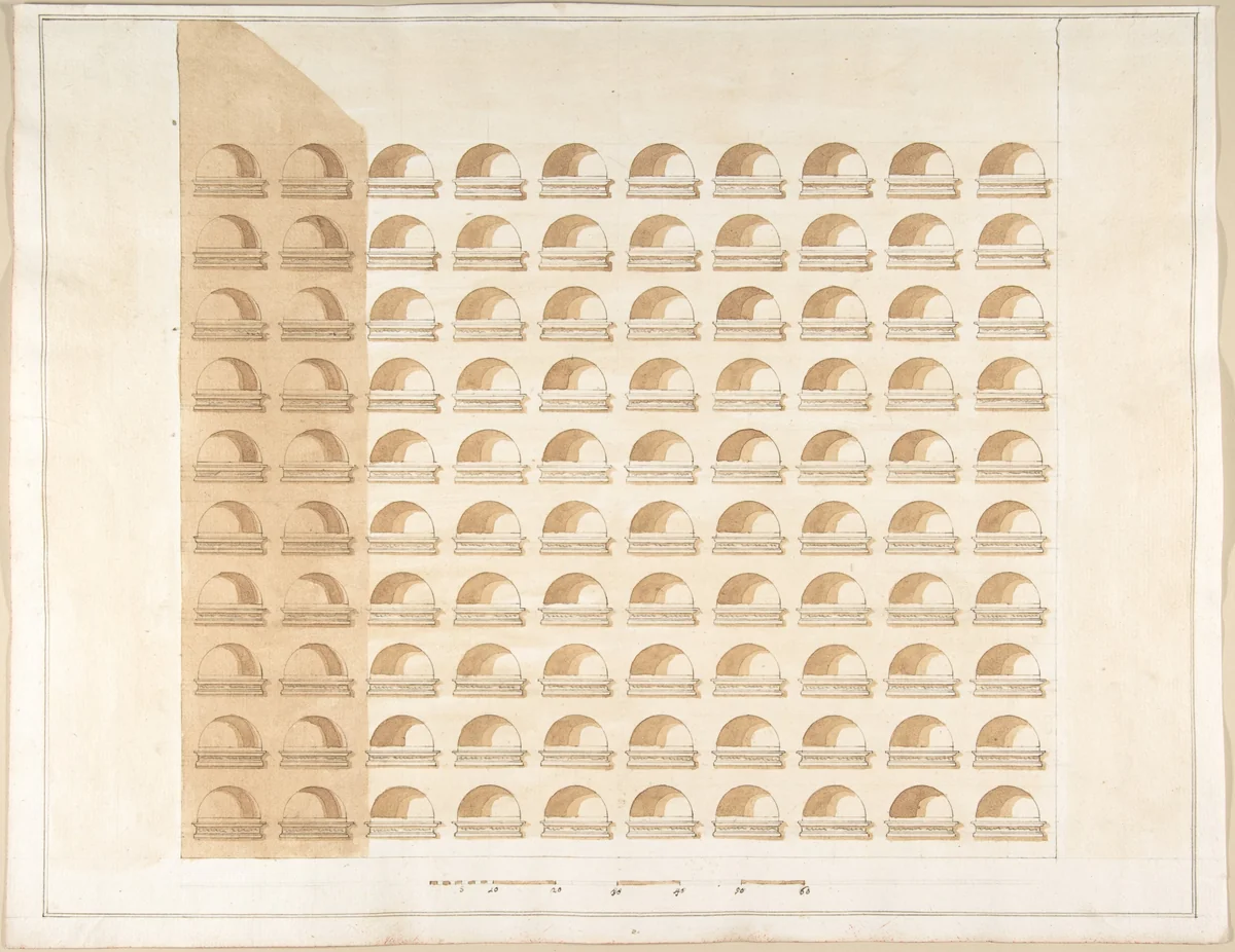 Elevation of a Columbarium by Pietro Paolo Coccetti, drawing, 1710-1727