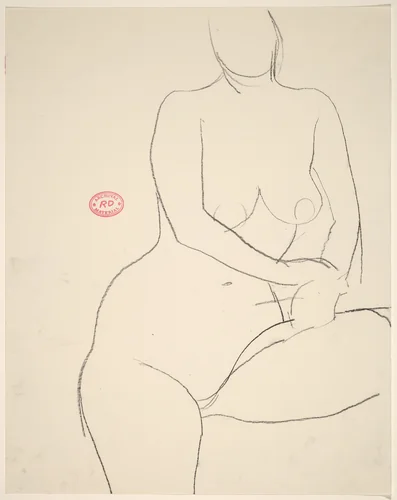 Untitled [front view of a standing nude with her left leg elvated] by Richard Diebenkorn, drawing, 1955-1967