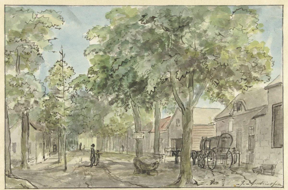 Dorpsstraat in Lage Vuursche by Jurriaan Andriessen, drawing, 1800