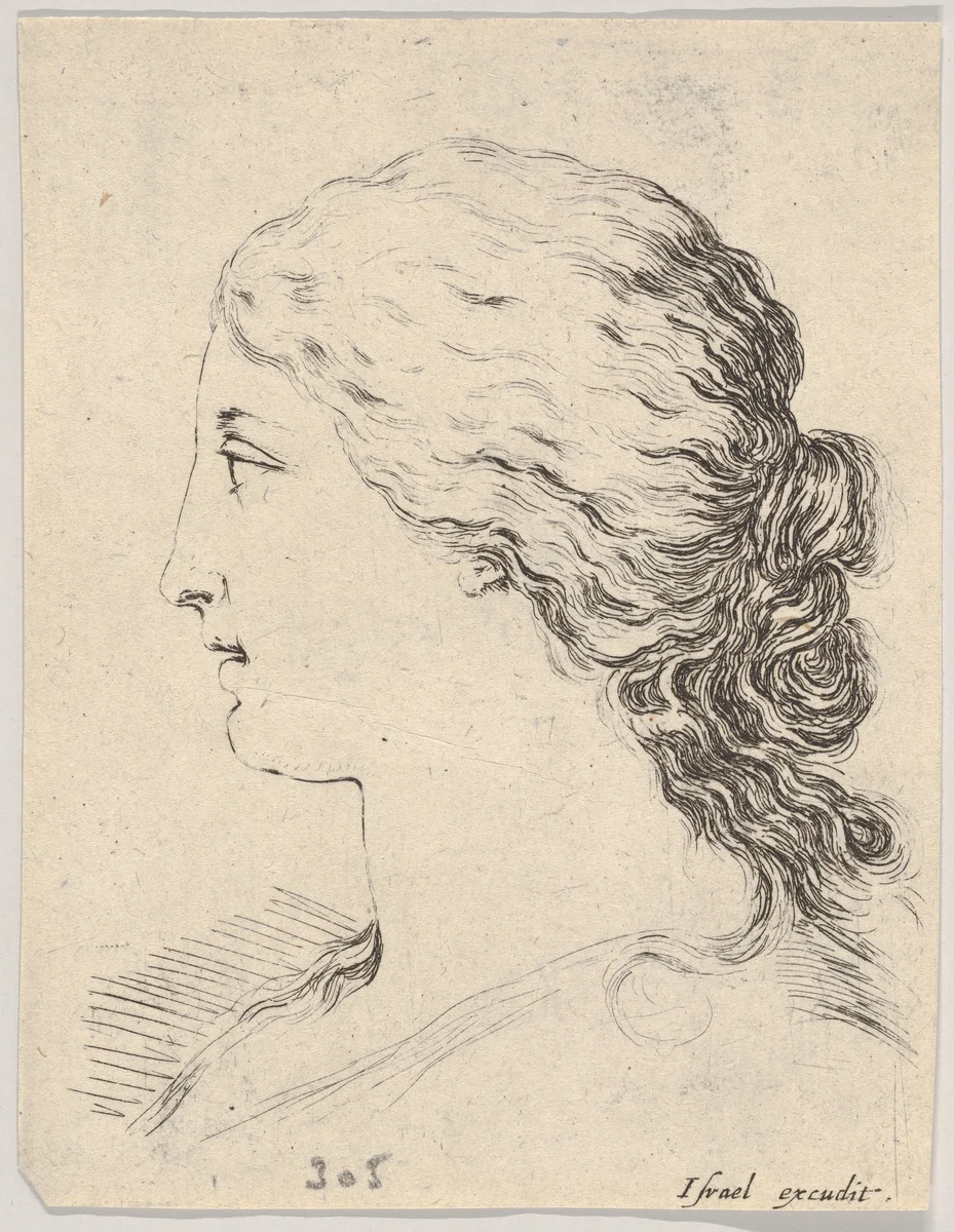 Plate 14: Head of a woman, in profile, from "The Book for Learning to Draw" (Livre pour apprendre à dessiner) by Stefano della Bella, print, 1647-1652