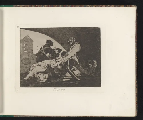 Vrouwen en een baby worden door soldaten meegesleurd by Francisco de Goya, book, 1810-1820