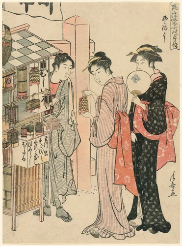 The Sixth Month (Kazemachizuki), from the series "Fashionable Monthly Visits to Sacred Places in the Four Seasons (Furyu shiki no tsuki mode)" by Torii Kiyonaga (鳥居清長), print, 1779-1789