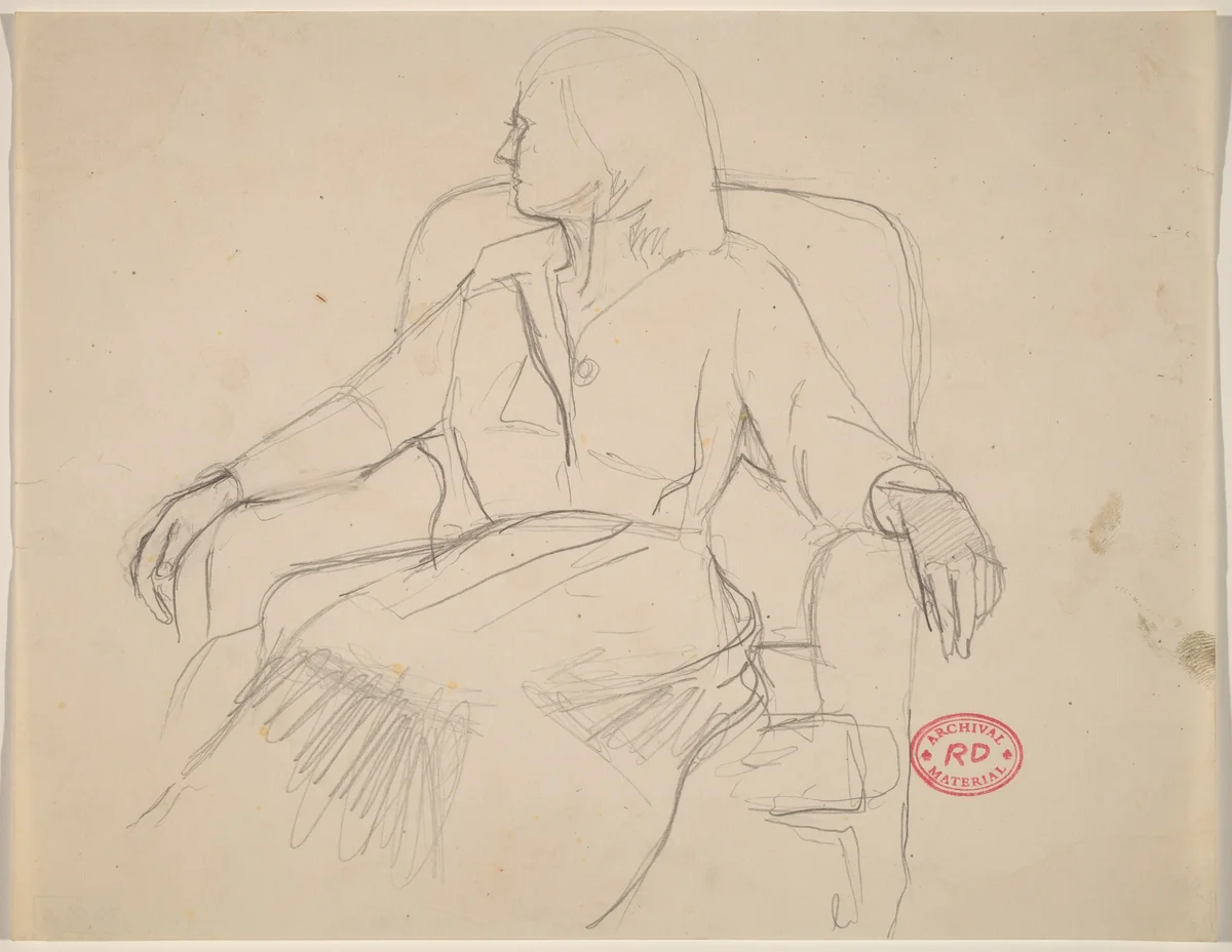Untitled [woman seated in an armchair looking left] by Richard Diebenkorn, drawing, 1955-1967