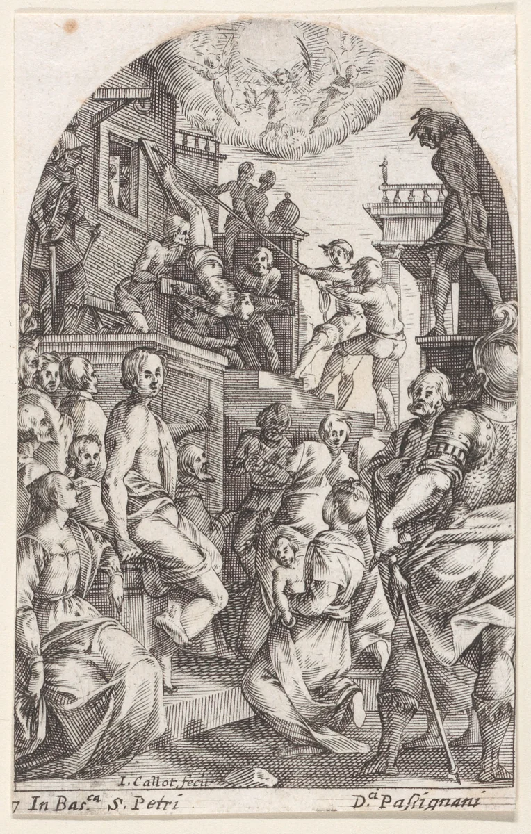 The Martyrdom of St. Peter, plate 7 from "Les Tableaux de Rome, Les Eglises Jubilaires" (The Paintings of Rome, The Churches Jubilee) by Jacques Callot, print, 1607-1611