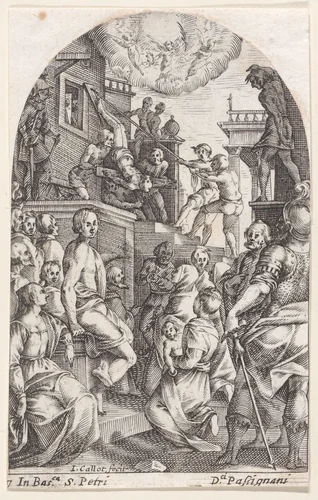 The Martyrdom of St. Peter, plate 7 from "Les Tableaux de Rome, Les Eglises Jubilaires" (The Paintings of Rome, The Churches Jubilee) by Jacques Callot, print, 1607-1611