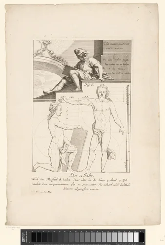 Jonge tekenaar en twee aanzichten van het lichaam van een twaalfjarige jongen by Hieronymus Sperling, print, 1723
