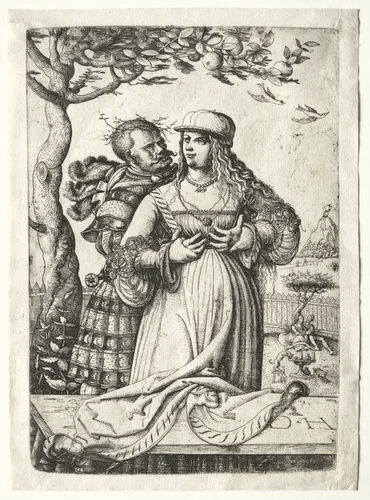 Soldier Embracing a Woman by Daniel Hopfer, print, 1505-1536