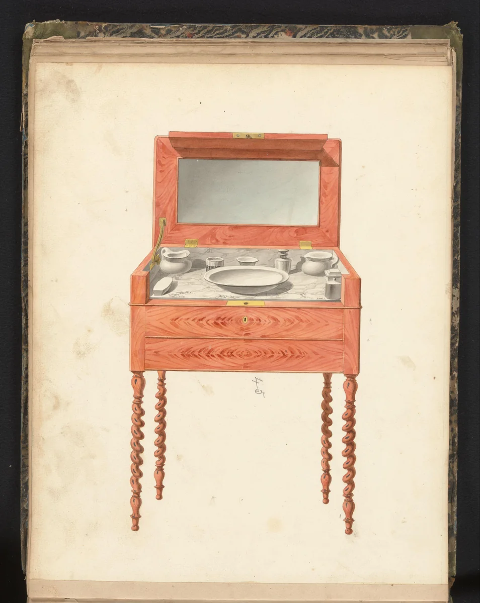 Ontwerp voor een toilettafel voor mannen by anonymous, drawing, 1825-1839