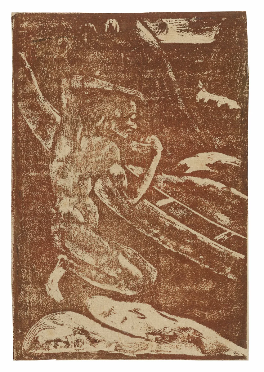 A Fisherman Drinking Beside His Canoe by Paul Gauguin, print, 1894