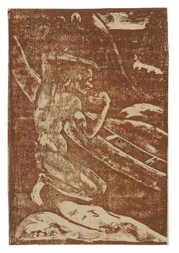 A Fisherman Drinking Beside His Canoe by Paul Gauguin, print, 1894