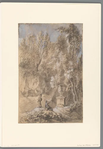 Landschap met twee figuren bij een monumentale vaas by Jan Frans van Bloemen, drawing, 1672-1749