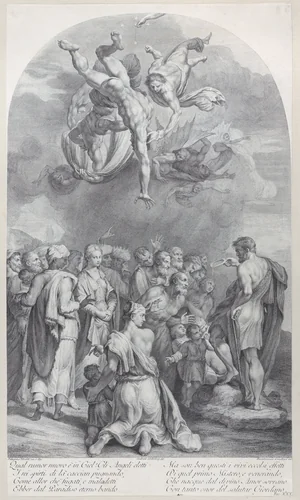 Plate 41: Saint John the Baptist preaching to a large crowd and baptizing children by Bartolomeo Crivellari, print, 1756