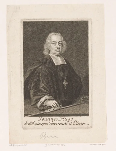 Portret van Johann Hugo von Orsbeck, keurvorst en aartsbisschop van Trier by Johann Martin Bernigeroth, print, 1707