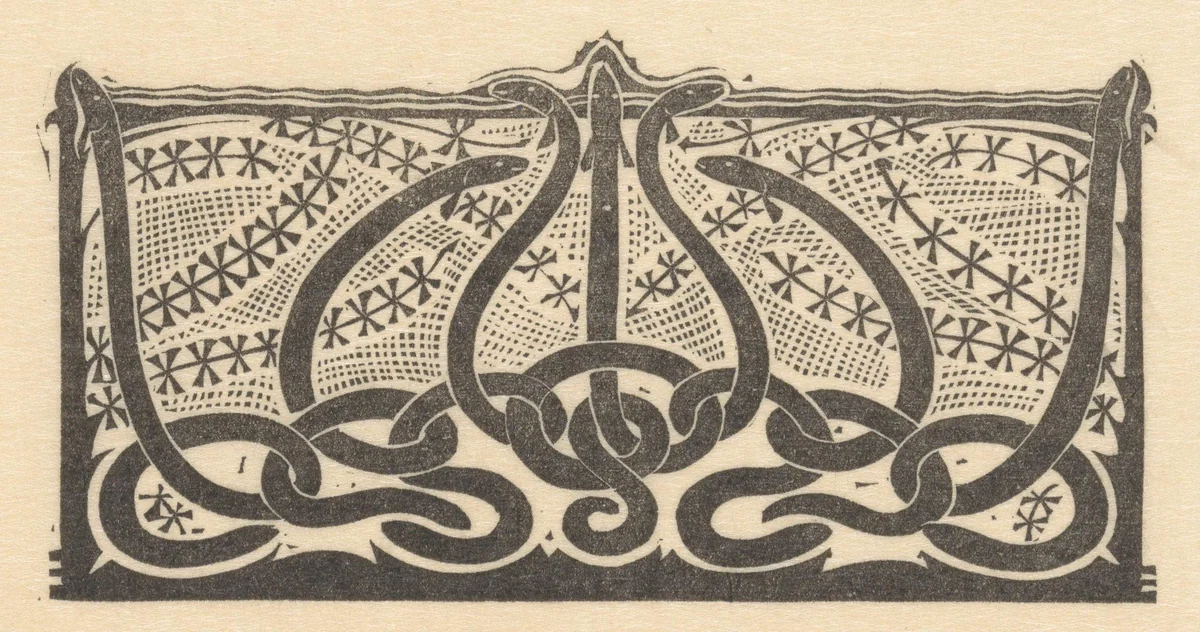 Titelhoofd met palingen by Gerrit Willem Dijsselhof, print, 1893