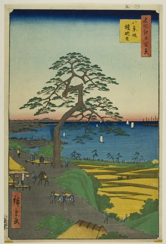 The Armor-hanging Pine at Hakkeizaka (Hakkeizaka Yoroikakematsu), from the series "One Hundred Famous Views of Edo (Meisho Edo hyakkei)" by Utagawa Hiroshige (歌川広重), print, 1856