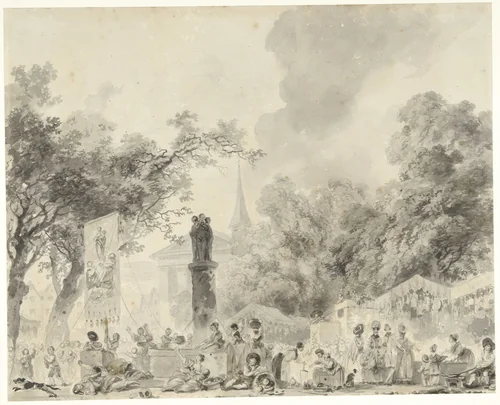 Een feestdag in de stad by Jean Honoré Fragonard, drawing, 1775-1780
