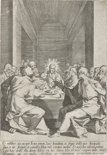 Laatste avondmaal by Pieter de Jode, print, 1590-1632