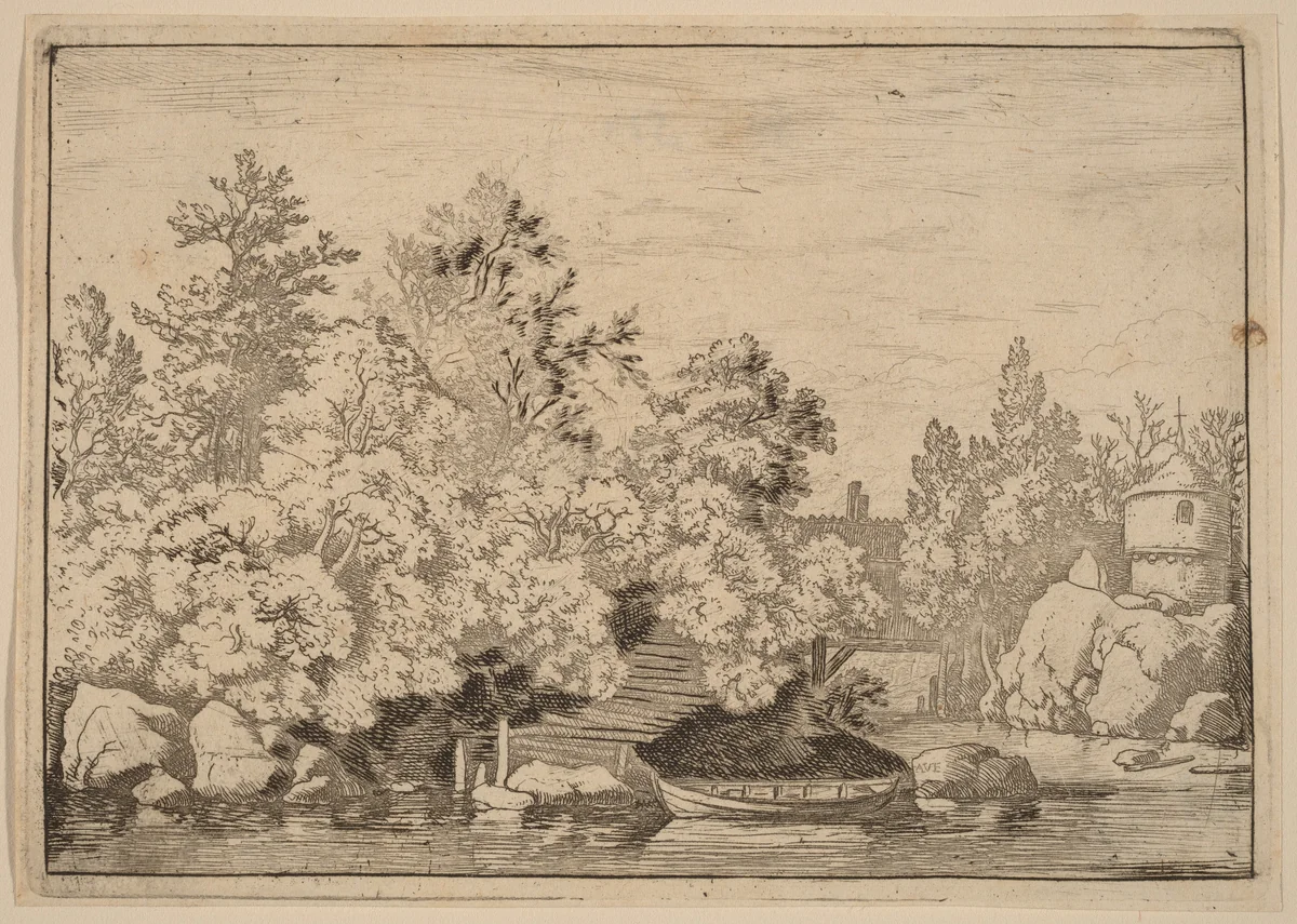 The Cudgel Dam and Covered Bridge by Allart van Everdingen, print, 1645-1656