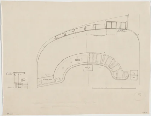Law Courts Annex, Gothenburg, Sweden, Plan of courtroom and section of desk by Erik Gunnar Asplund, architecture