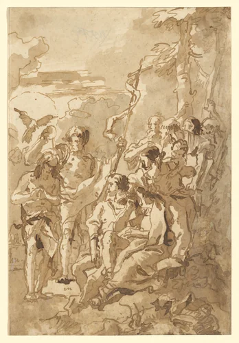 The Baptism of Christ (with a Woman Holding a Child Among the Spectators at the Right) by Giovanni Domenico Tiepolo, drawing, 1767-1793