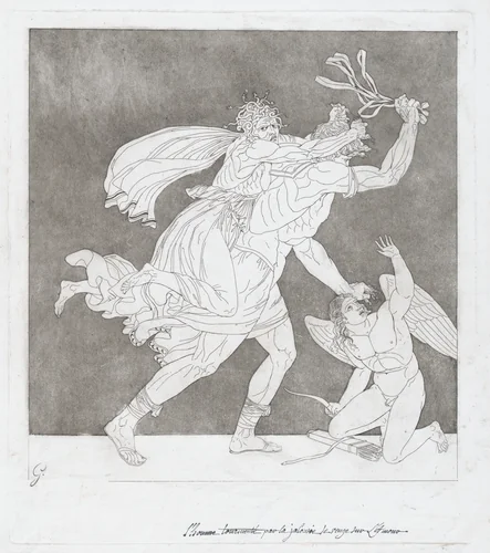 A Man Tormented by Jealousy Takes Revenge on Cupid by Bénigne Gagneraux, print, 1785-1795