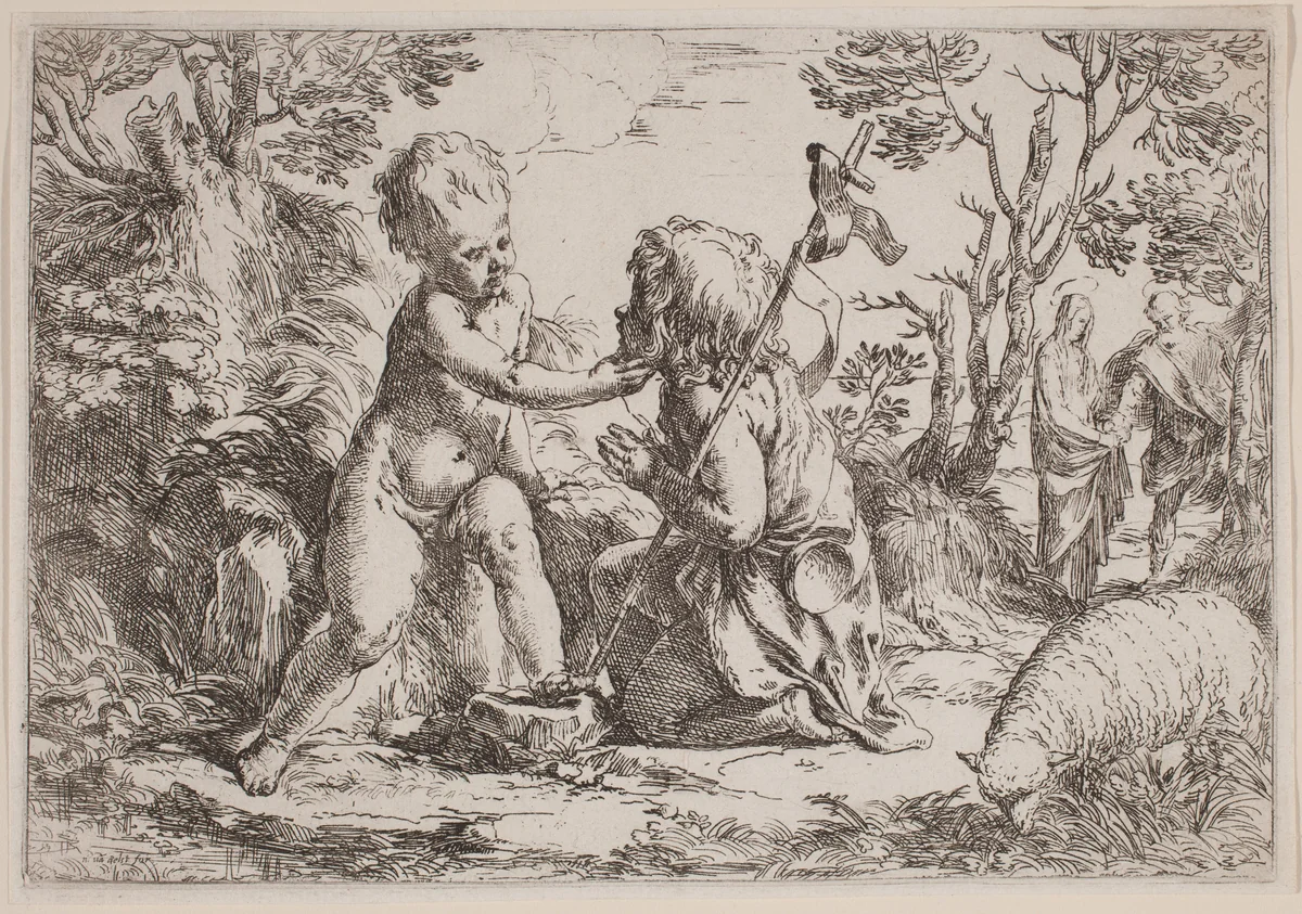 The Infant Jesus and Saint John by Guido Reni, print, 1575-1642