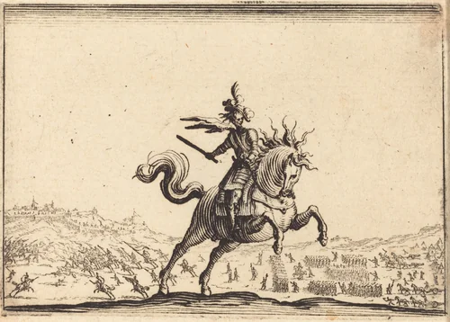 Military Commander on Horseback by Jacques Callot, print, 1617