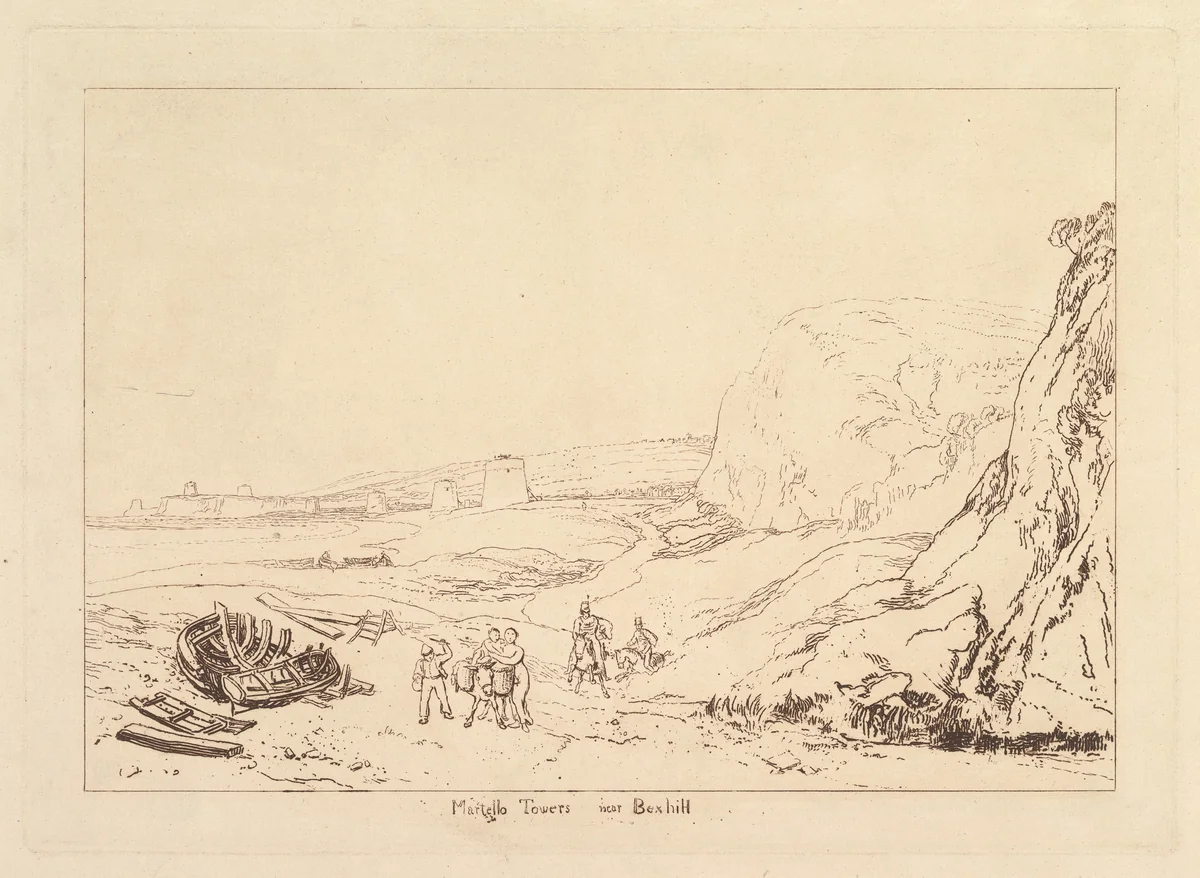 Martello Towers near Bexhill, Sussex (Liber Studiorum, part VII, plate 34) by Joseph Turner, print, 1811